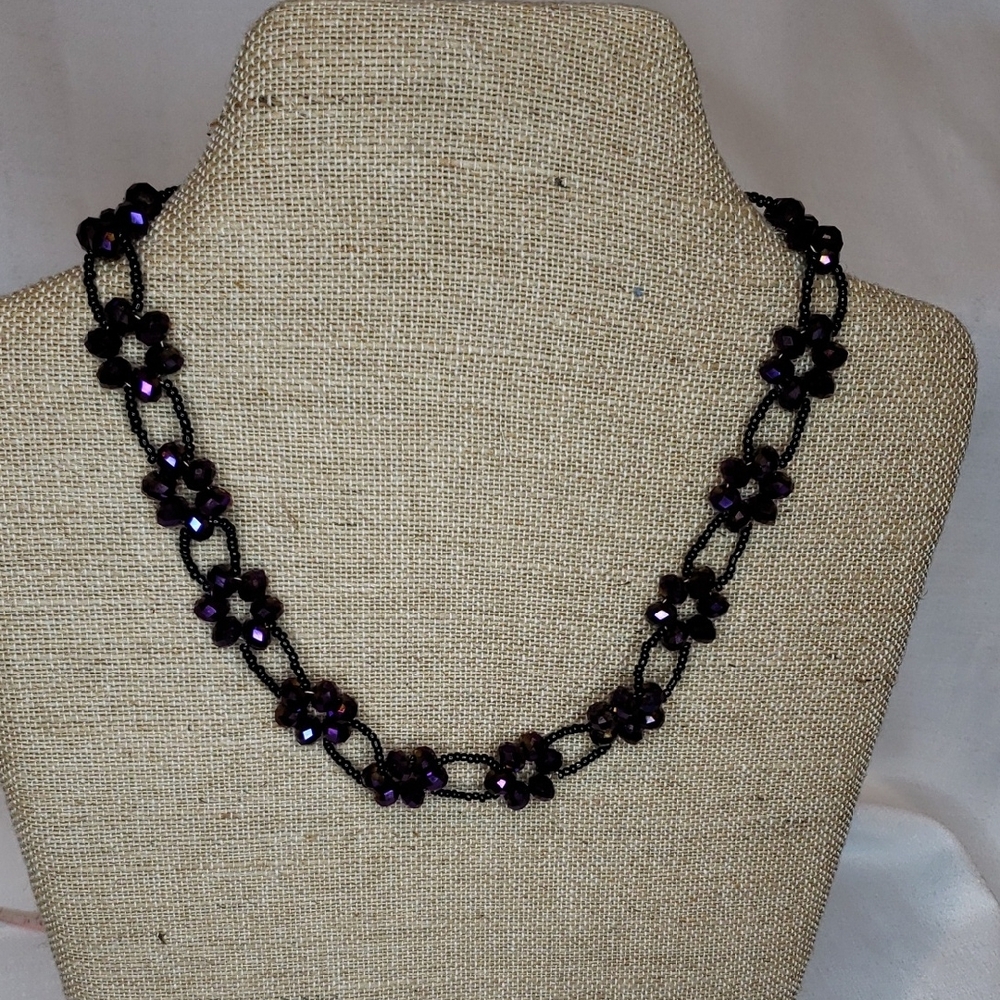 Chic Black and Purple Floral Necklace
